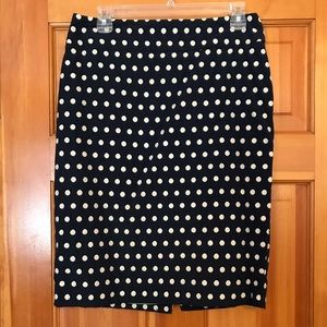 Navy and cream polka dot pencil skirt.